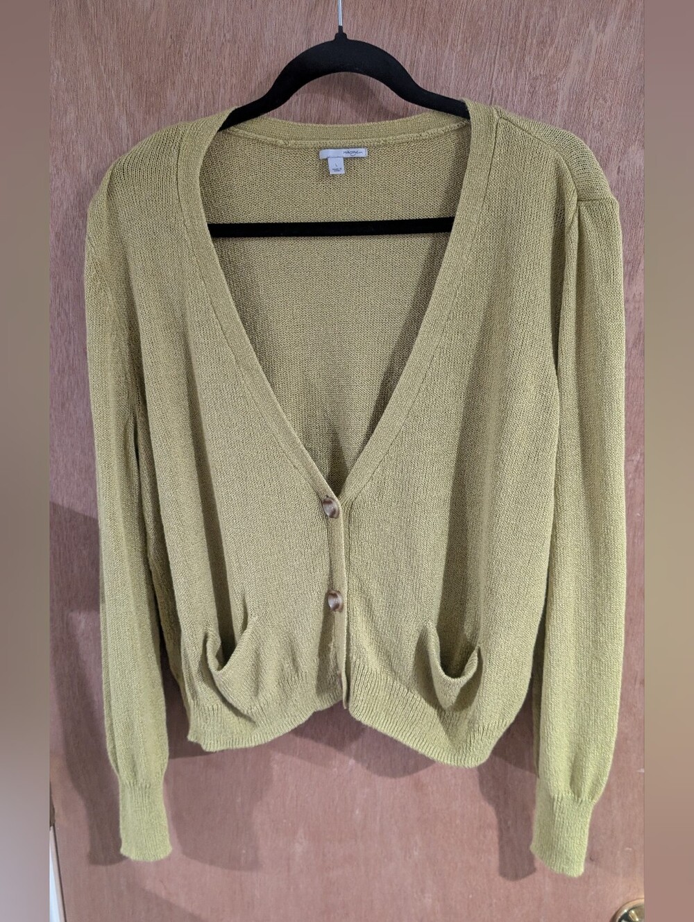 Halogen Olive-Green V-Neck Button Front Cardigan